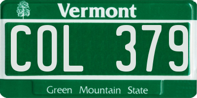 VT license plate COL379