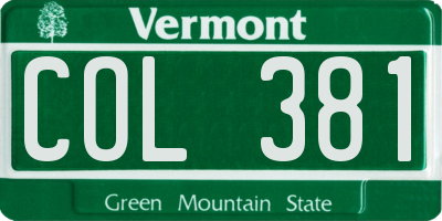 VT license plate COL381