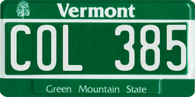 VT license plate COL385