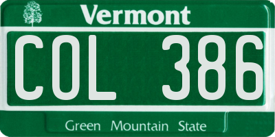 VT license plate COL386