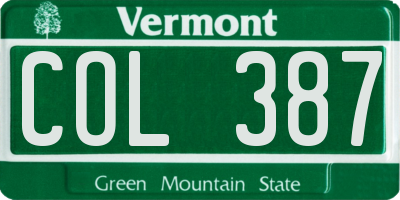 VT license plate COL387