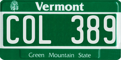 VT license plate COL389