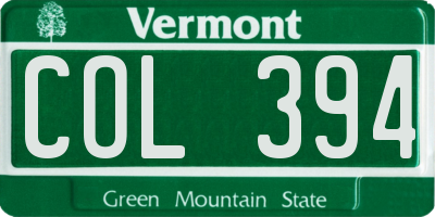 VT license plate COL394