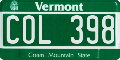 VT license plate COL398