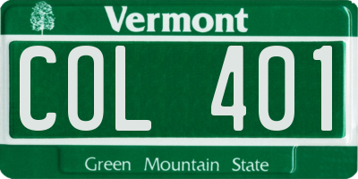 VT license plate COL401