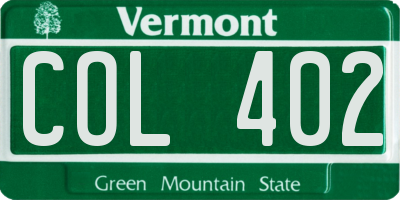 VT license plate COL402