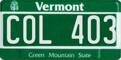 VT license plate COL403