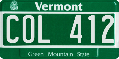 VT license plate COL412