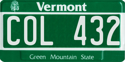 VT license plate COL432