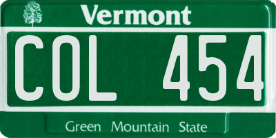 VT license plate COL454