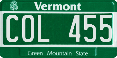 VT license plate COL455