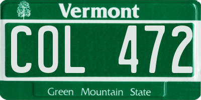 VT license plate COL472