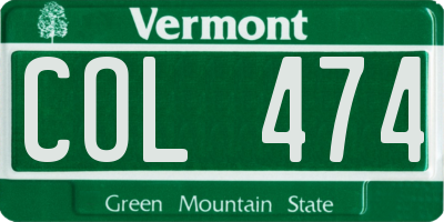 VT license plate COL474