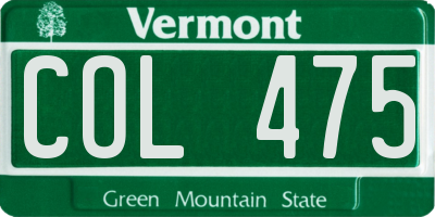 VT license plate COL475