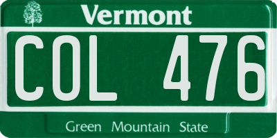 VT license plate COL476