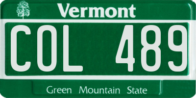 VT license plate COL489