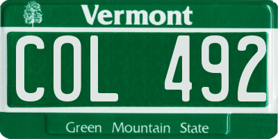 VT license plate COL492