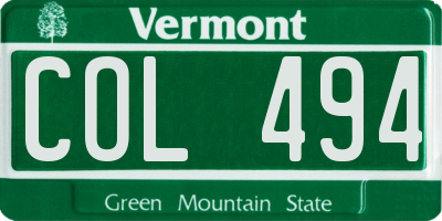 VT license plate COL494