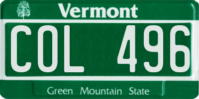 VT license plate COL496