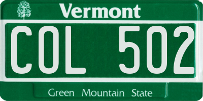 VT license plate COL502