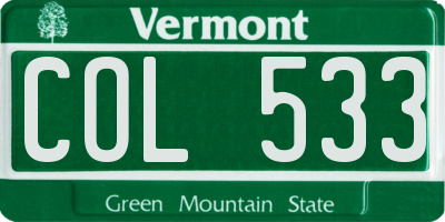VT license plate COL533