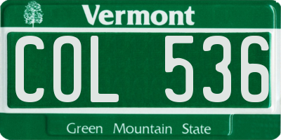 VT license plate COL536