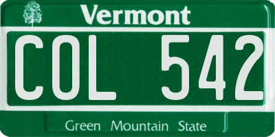 VT license plate COL542