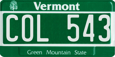 VT license plate COL543