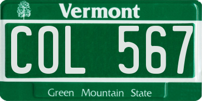 VT license plate COL567