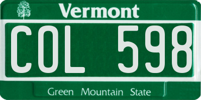 VT license plate COL598