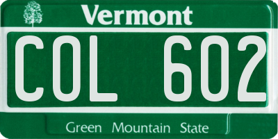 VT license plate COL602