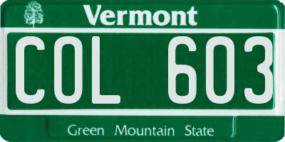 VT license plate COL603