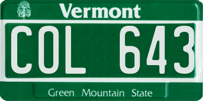 VT license plate COL643