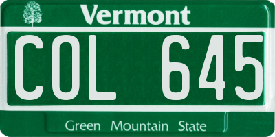 VT license plate COL645