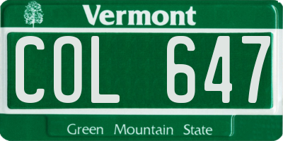 VT license plate COL647