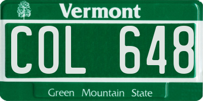 VT license plate COL648