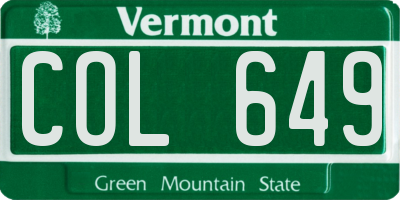 VT license plate COL649
