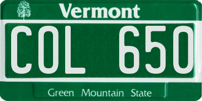 VT license plate COL650