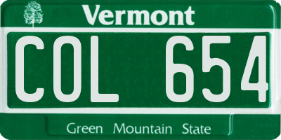 VT license plate COL654