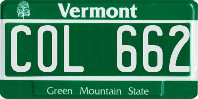 VT license plate COL662