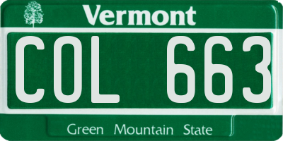 VT license plate COL663
