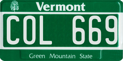 VT license plate COL669