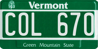 VT license plate COL670