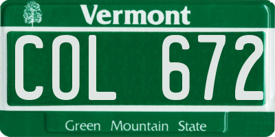 VT license plate COL672