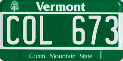 VT license plate COL673