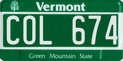 VT license plate COL674