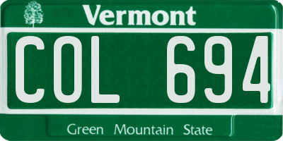 VT license plate COL694