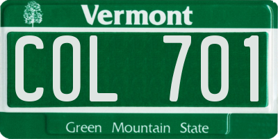 VT license plate COL701
