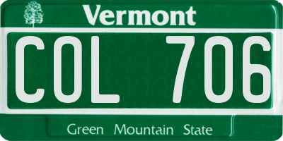 VT license plate COL706