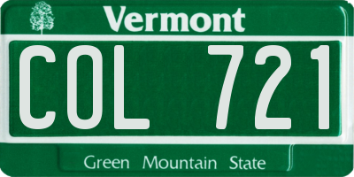 VT license plate COL721